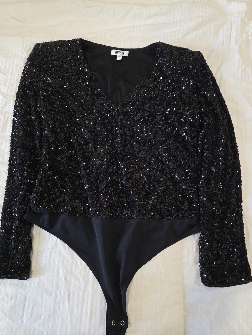Kids Black Sequin Long-Sleeve One-Piece Bodysuit
